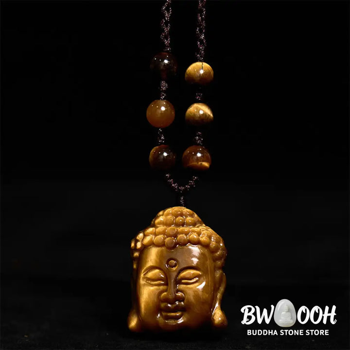 Buddha Stones Tiger Eye String Buddha Head Courage Necklace Pendant - BWOOOH - Necklaces &amp; Pendants
