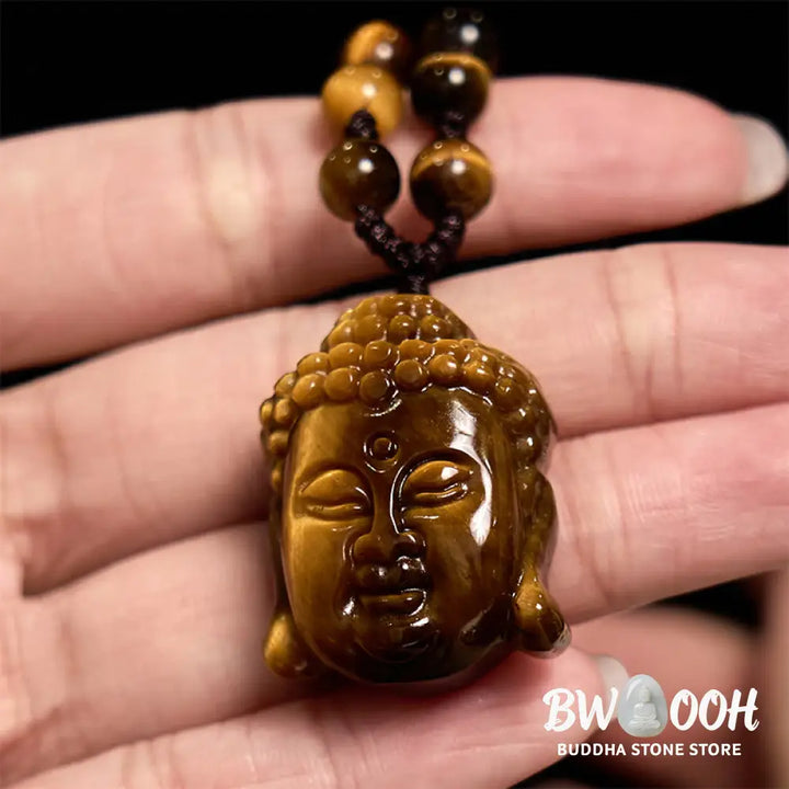 Buddha Stones Tiger Eye String Buddha Head Courage Necklace Pendant - BWOOOH - Necklaces &amp; Pendants