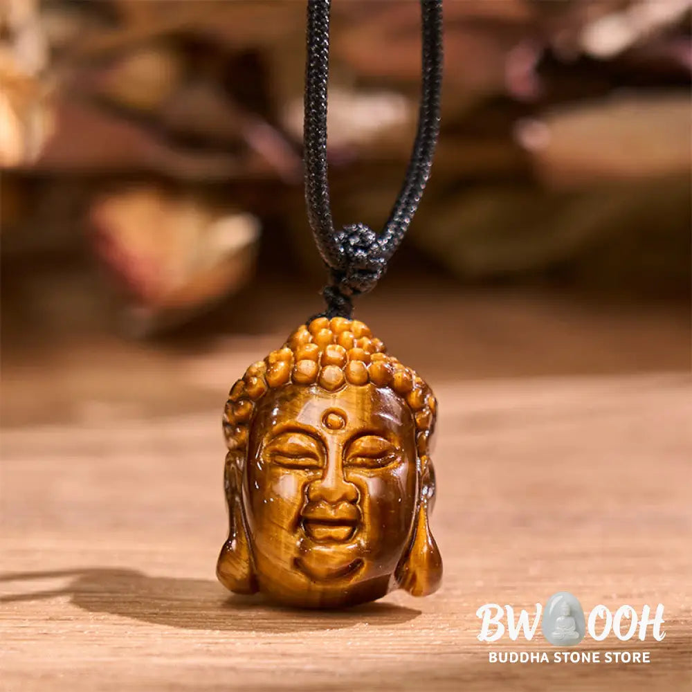 Buddha Stones Tiger Eye String Buddha Head Courage Necklace Pendant - BWOOOH - Necklaces &amp; Pendants