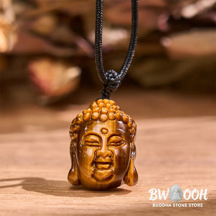 Buddha Stones Tiger Eye String Buddha Head Courage Necklace Pendant - BWOOOH - Necklaces &amp; Pendants
