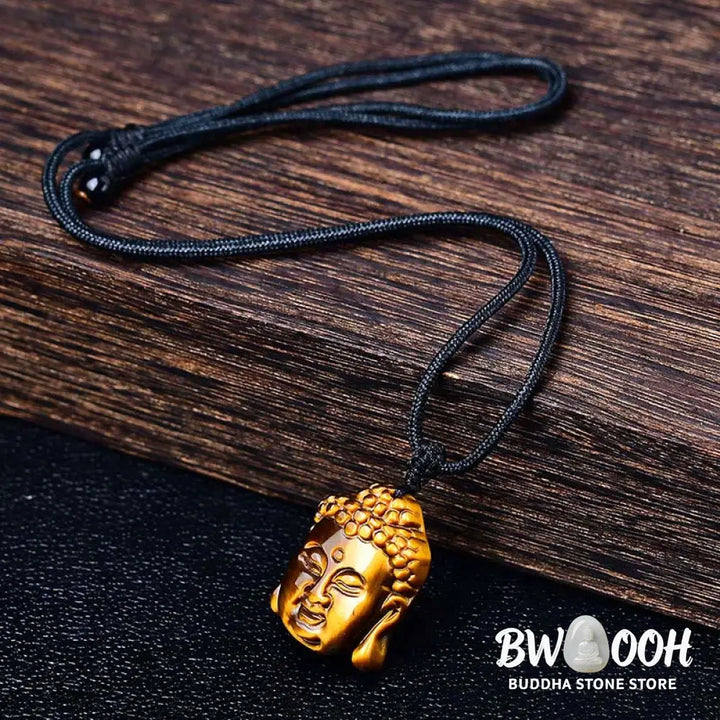 Buddha Stones Tiger Eye String Buddha Head Courage Necklace Pendant - BWOOOH - Necklaces &amp; Pendants