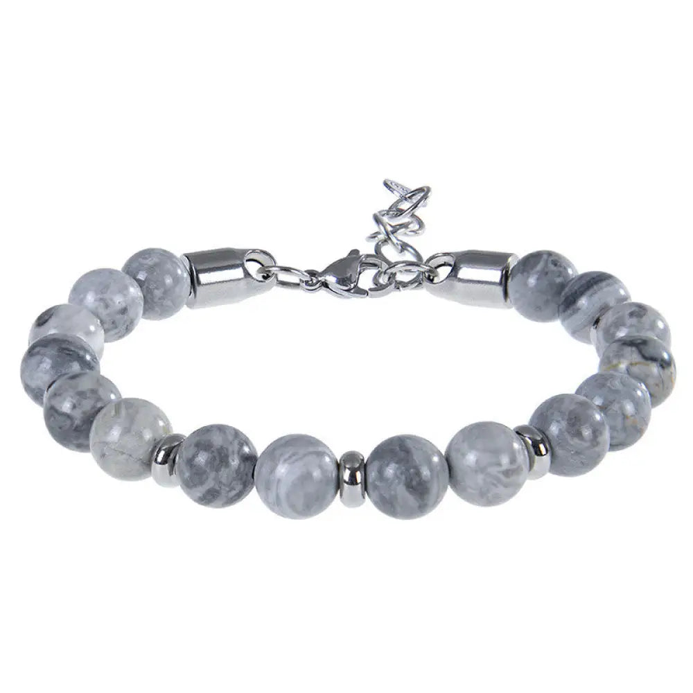 Buddha Stones Tiger Eye Various Natural Stone Beads Protection Bracelet - Grey Jasper(Wrist Circumference:17-20 cm)