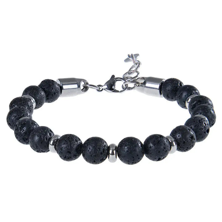 Buddha Stones Tiger Eye Various Natural Stone Beads Protection Bracelet - Lava Rock(Wrist Circumference:17-20 cm)