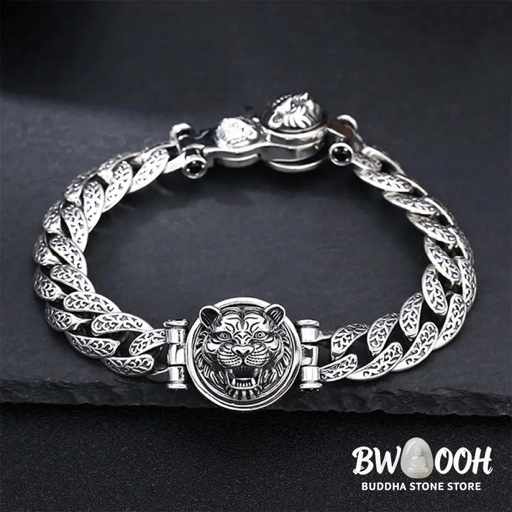 Buddha Stones Tiger Tang Dynasty Flower Design Engraved Luck Energy Bracelet - BWOOOH - Bracelet