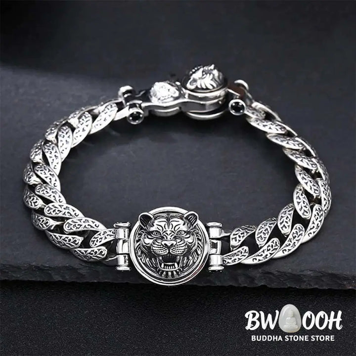 Buddha Stones Tiger Tang Dynasty Flower Design Engraved Luck Energy Bracelet - BWOOOH - Bracelet
