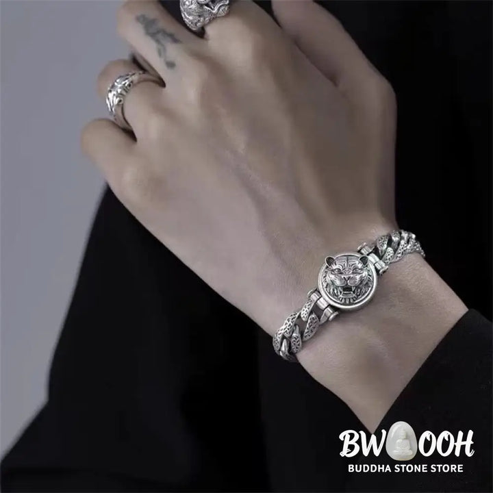 Buddha Stones Tiger Tang Dynasty Flower Design Engraved Luck Energy Bracelet - BWOOOH - Bracelet