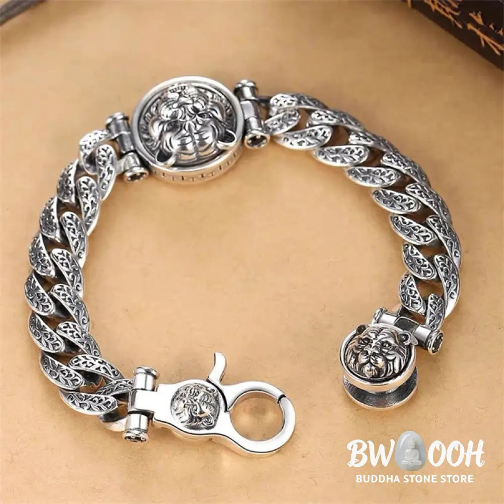 Buddha Stones Tiger Tang Dynasty Flower Design Engraved Luck Energy Bracelet - BWOOOH - Bracelet