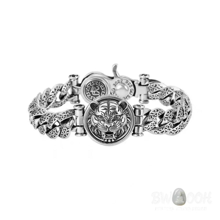 Buddha Stones Tiger Tang Dynasty Flower Design Engraved Luck Energy Bracelet - BWOOOH - Bracelet