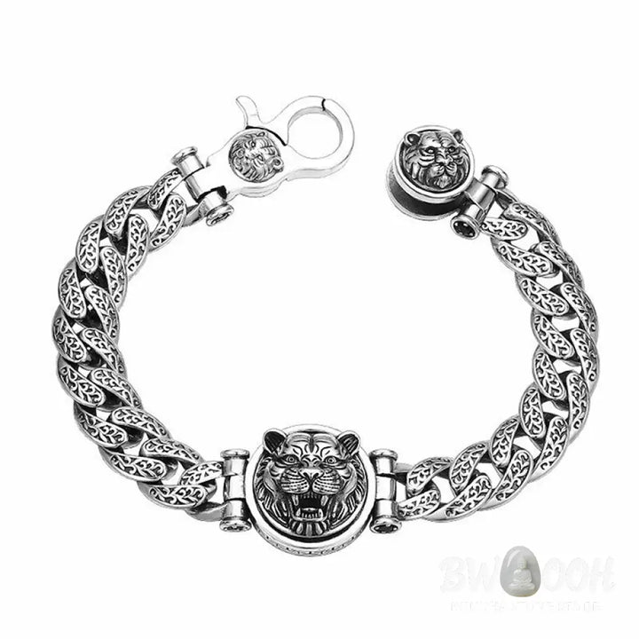 Buddha Stones Tiger Tang Dynasty Flower Design Engraved Luck Energy Bracelet - BWOOOH - Bracelet