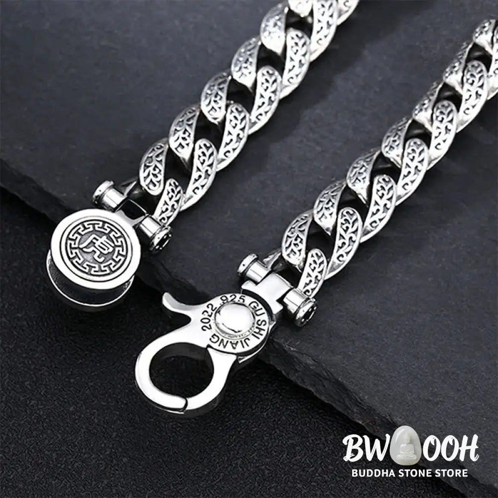 Buddha Stones Tiger Tang Dynasty Flower Design Engraved Luck Energy Bracelet - BWOOOH - Bracelet