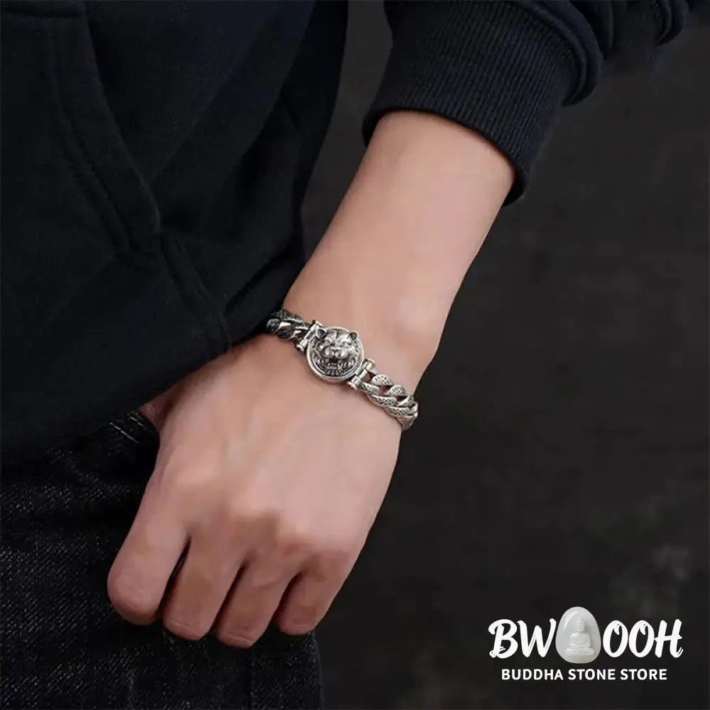 Buddha Stones Tiger Tang Dynasty Flower Design Engraved Luck Energy Bracelet - BWOOOH - Bracelet