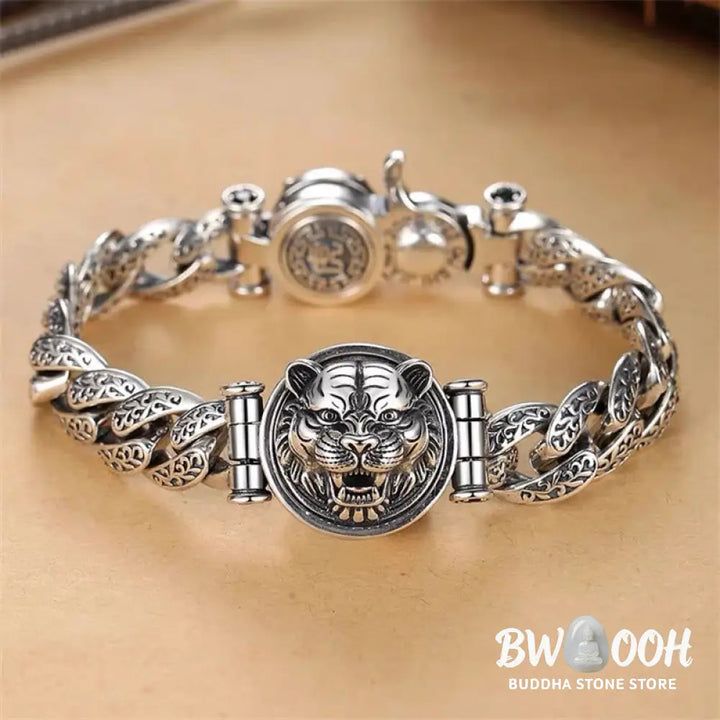 Buddha Stones Tiger Tang Dynasty Flower Design Engraved Luck Energy Bracelet - BWOOOH - Bracelet
