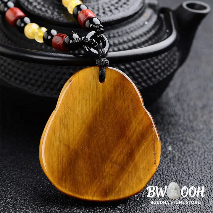 Buddha Stones Tiger’s Eye Laughing Buddha Blessing Necklace - BWOOOH - Tiger Eye - Necklaces &amp; Pendants