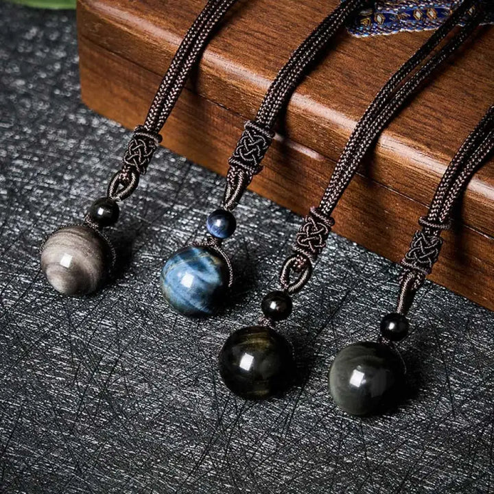 Buddha Stones Tiger’s Eye Silver Sheen Obsidian Gold Sheen Obsidian Rainbow Obsidian Positive Necklace Pendant - BWOOOH