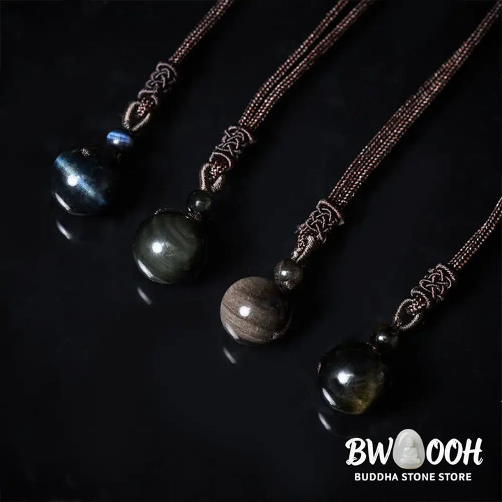 Buddha Stones Tiger’s Eye Silver Sheen Obsidian Gold Sheen Obsidian Rainbow Obsidian Positive Necklace Pendant - BWOOOH