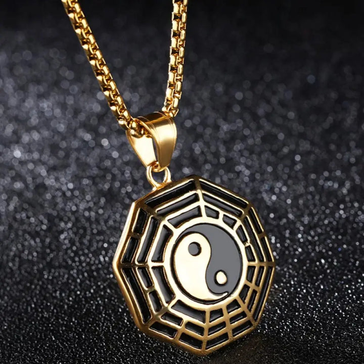 Buddha Stones Titanium Steel Bagua Yin Yang Pattern Balance Necklace Pendant - BWOOOH - Golden Bagua - Necklaces &amp;