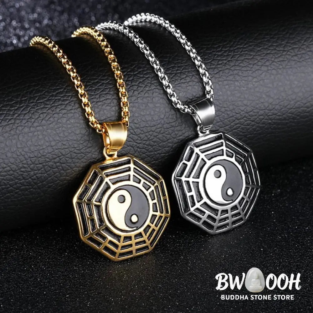 Buddha Stones Titanium Steel Bagua Yin Yang Pattern Balance Necklace Pendant - BWOOOH - Necklaces &amp; Pendants