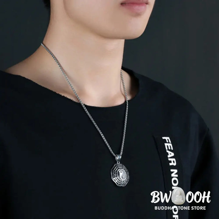Buddha Stones Titanium Steel Bagua Yin Yang Pattern Balance Necklace Pendant - BWOOOH - Necklaces &amp; Pendants