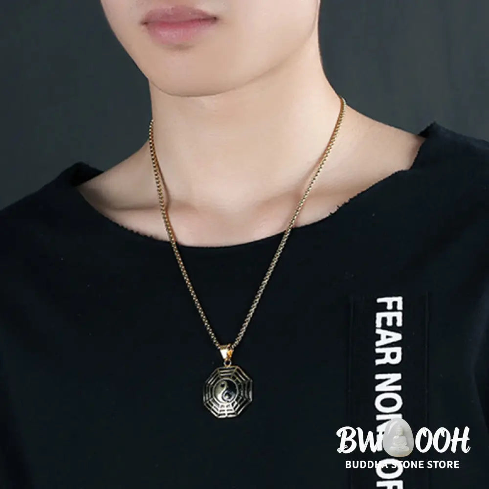 Buddha Stones Titanium Steel Bagua Yin Yang Pattern Balance Necklace Pendant - BWOOOH - Necklaces &amp; Pendants