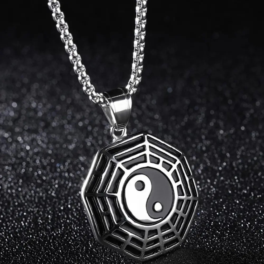 Buddha Stones Titanium Steel Bagua Yin Yang Pattern Balance Necklace Pendant - BWOOOH - Silver Bagua - Necklaces &amp;