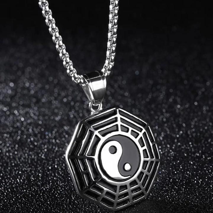Buddha Stones Titanium Steel Bagua Yin Yang Pattern Balance Necklace Pendant - BWOOOH - Silver Bagua - Necklaces &amp;