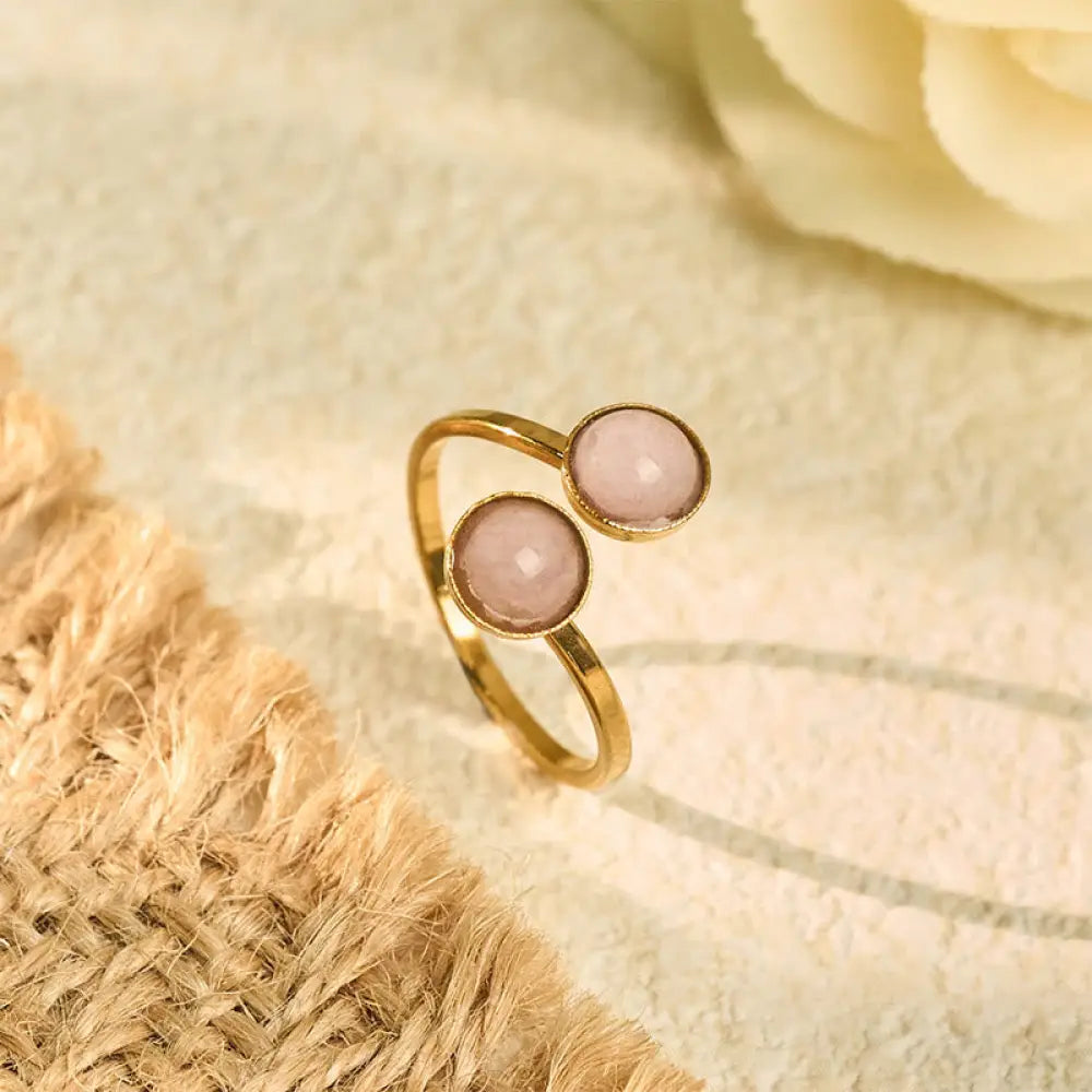 Buddha Stones Titanium Steel Balance Calm Ring - Titanium Steel Pink Bead(Adjustable) - Ring