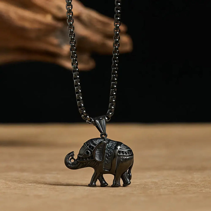 Buddha Stones Titanium Steel Elephant Strengthen Necklace Pendants - BWOOOH - Black Titanium Steel Elephant - Necklaces