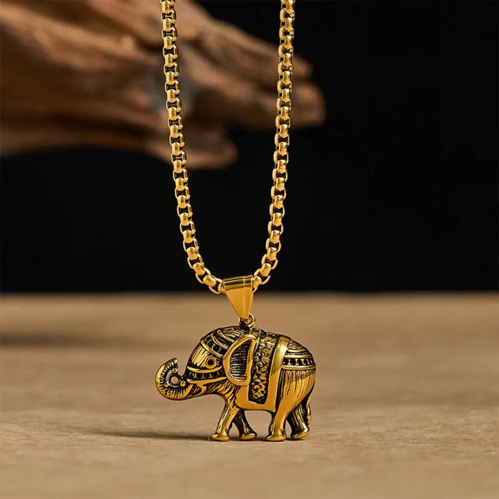 Buddha Stones Titanium Steel Elephant Strengthen Necklace Pendants - BWOOOH - Golden Titanium Steel Elephant
