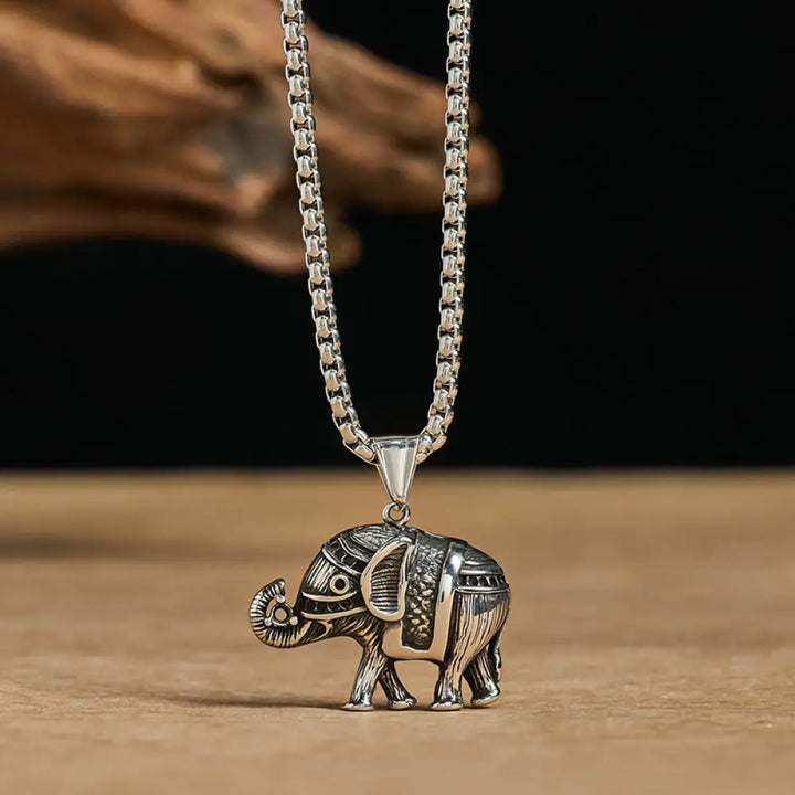 Buddha Stones Titanium Steel Elephant Strengthen Necklace Pendants - BWOOOH - Silvery Titanium Steel Elephant
