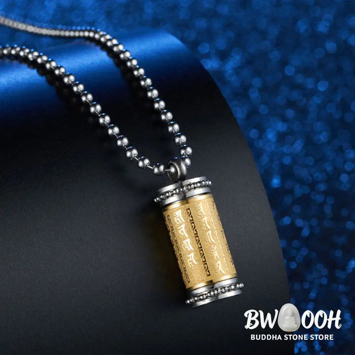 Buddha Stones Titanium Steel Prayer Wheel Scriptures Necklace Balance Pendant - BWOOOH - Titanium Steel Prayer Wheel