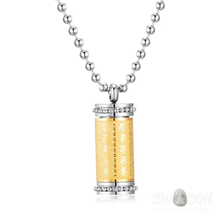 Buddha Stones Titanium Steel Prayer Wheel Scriptures Necklace Balance Pendant - BWOOOH - Titanium Steel Prayer Wheel