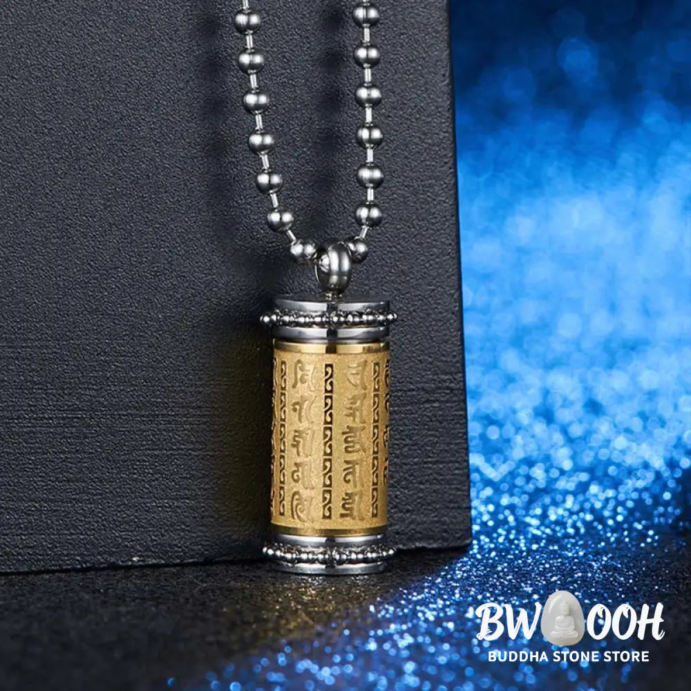 Buddha Stones Titanium Steel Prayer Wheel Scriptures Necklace Balance Pendant - BWOOOH - Titanium Steel Prayer Wheel