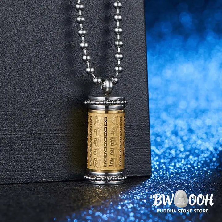 Buddha Stones Titanium Steel Prayer Wheel Scriptures Necklace Balance Pendant - BWOOOH - Titanium Steel Prayer Wheel