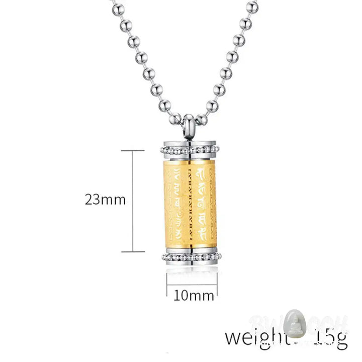 Buddha Stones Titanium Steel Prayer Wheel Scriptures Necklace Balance Pendant - BWOOOH - Titanium Steel Prayer Wheel