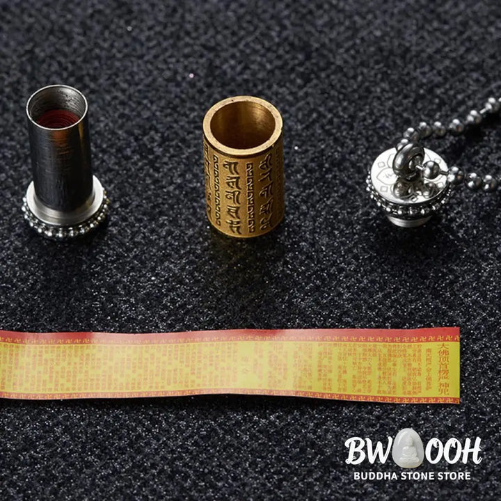 Buddha Stones Titanium Steel Prayer Wheel Scriptures Necklace Balance Pendant - BWOOOH - Titanium Steel Prayer Wheel