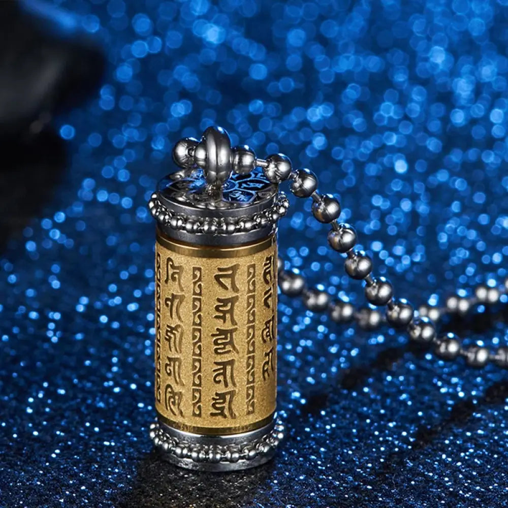 Buddha Stones Titanium Steel Prayer Wheel Scriptures Necklace Balance Pendant - BWOOOH - Titanium Steel Prayer Wheel