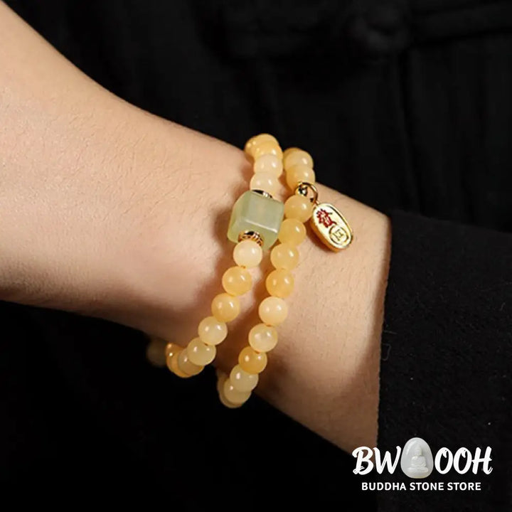 Buddha Stones Topaz Beads Jade Cube Double Circle Wealth Bracelet - BWOOOH - Topaz(Wrist Circumference:
