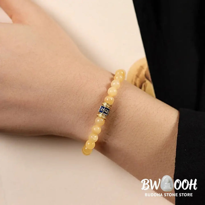 Buddha Stones Topaz Beads Om Mani Padme Hum Fortune Bracelet - BWOOOH - Topaz(Wrist Circumference: 5.5-6.3in(14-16cm))