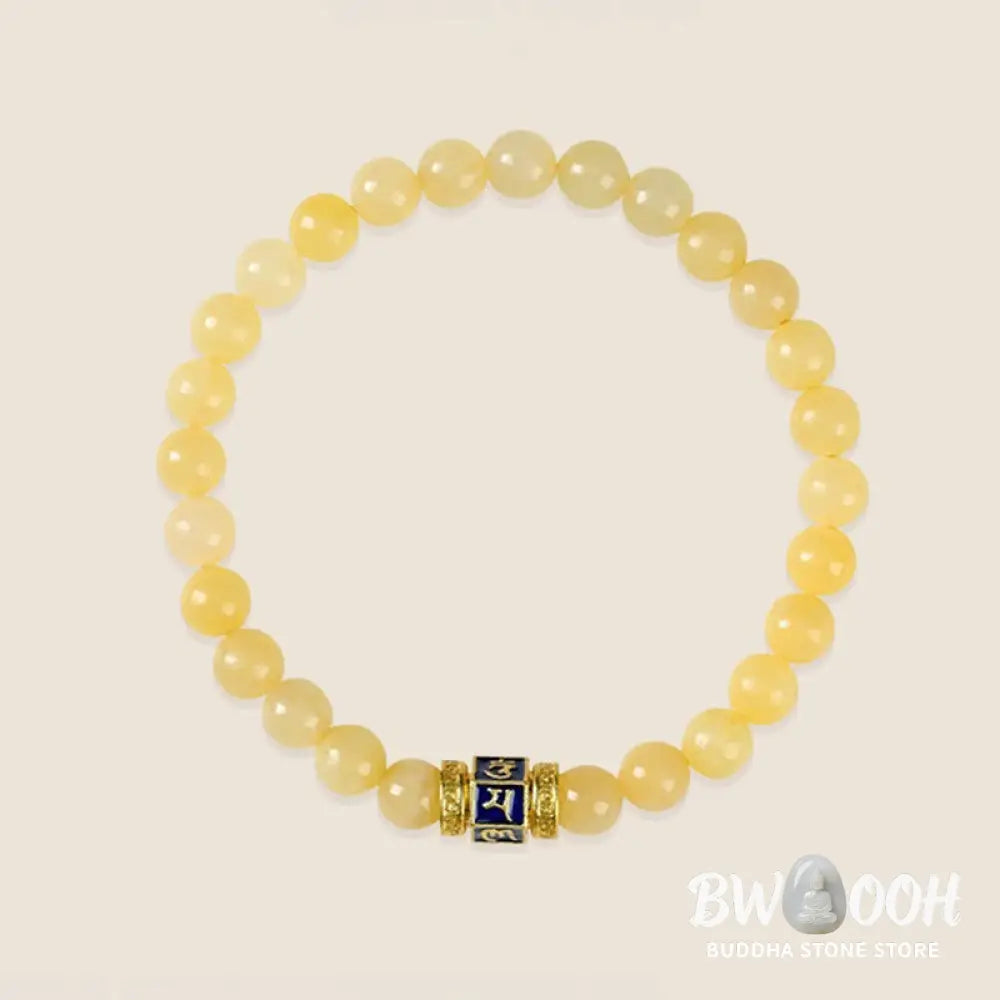 Buddha Stones Topaz Beads Om Mani Padme Hum Fortune Bracelet - BWOOOH - Topaz(Wrist Circumference: 5.5-6.3in(14-16cm))