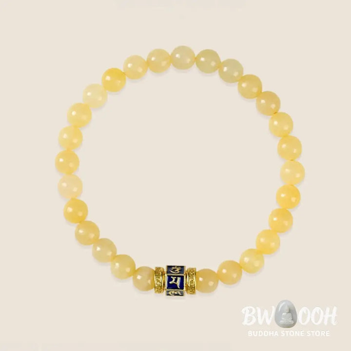Buddha Stones Topaz Beads Om Mani Padme Hum Fortune Bracelet - BWOOOH - Topaz(Wrist Circumference: 5.5-6.3in(14-16cm))