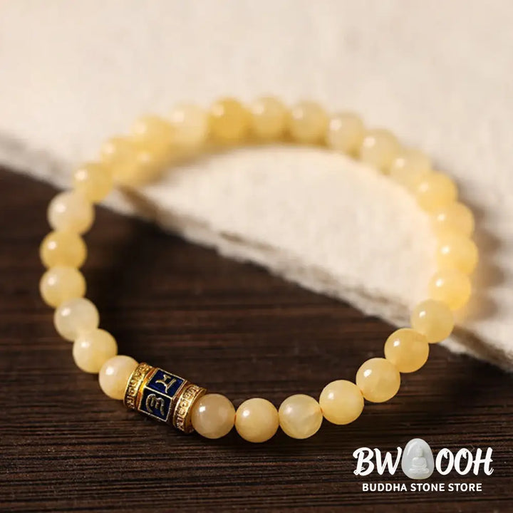 Buddha Stones Topaz Beads Om Mani Padme Hum Fortune Bracelet - BWOOOH - Topaz(Wrist Circumference: 5.5-6.3in(14-16cm))