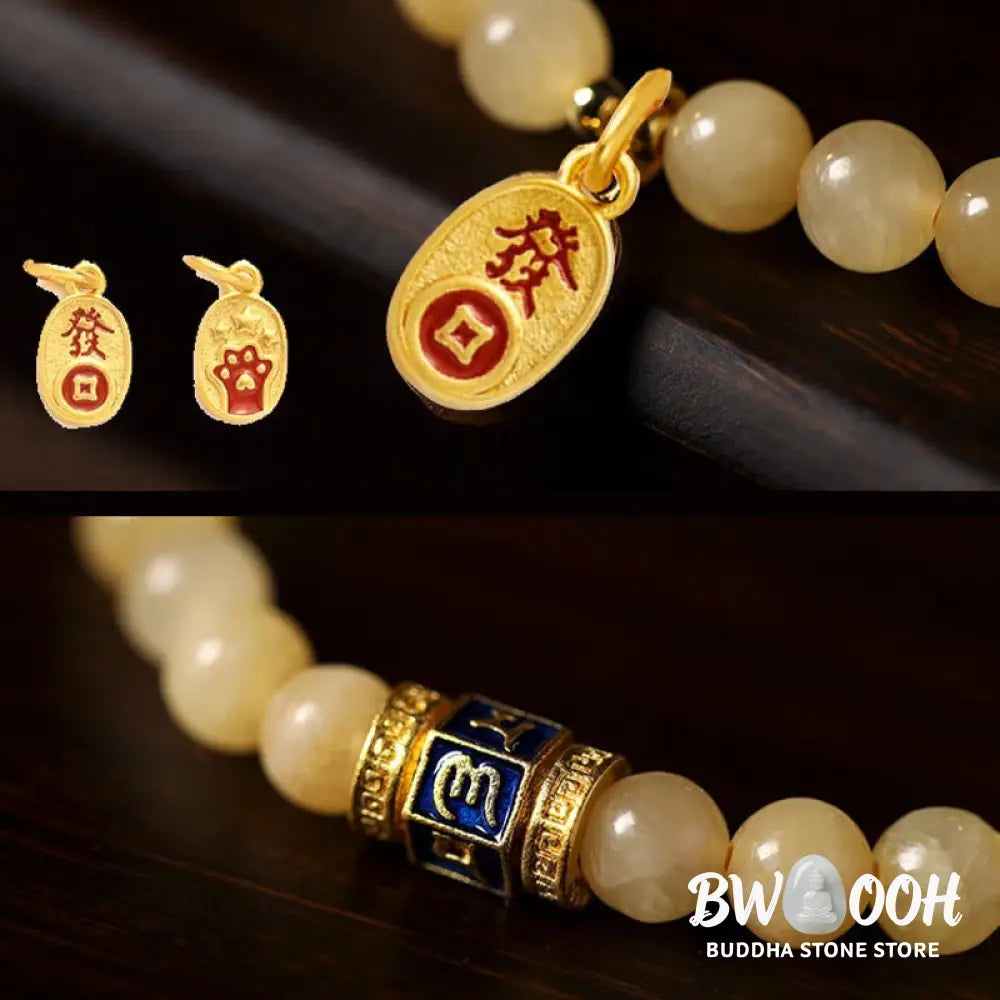 Buddha Stones Topaz Beads Om Mani Padme Hum Fortune Bracelet - BWOOOH - Topaz(Wrist Circumference: 5.5-6.3in(14-16cm))