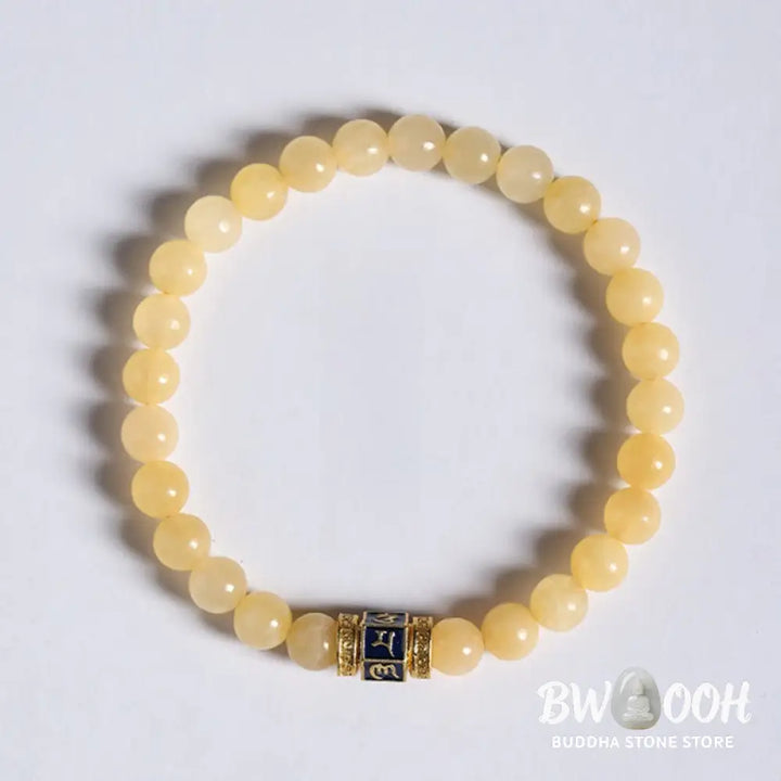 Buddha Stones Topaz Beads Om Mani Padme Hum Fortune Bracelet - BWOOOH - Topaz(Wrist Circumference: 5.5-6.3in(14-16cm))