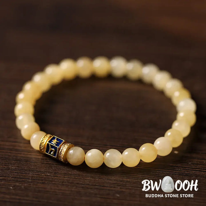 Buddha Stones Topaz Beads Om Mani Padme Hum Fortune Bracelet - BWOOOH - Topaz(Wrist Circumference: 5.5-6.3in(14-16cm))
