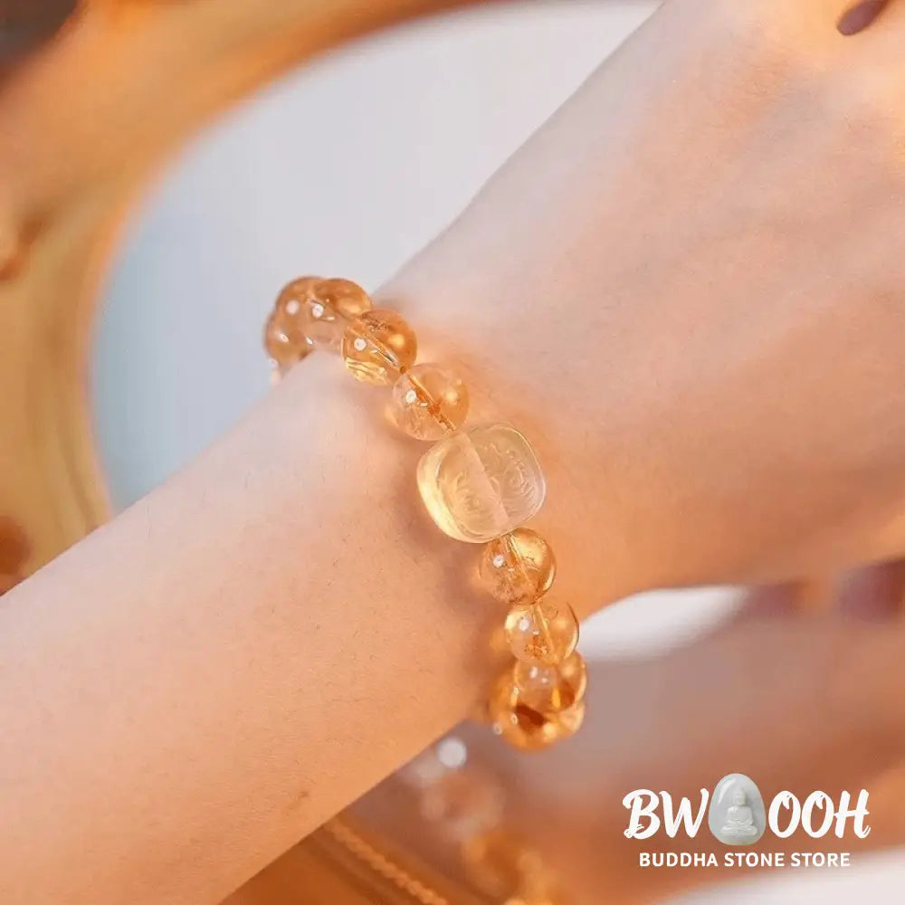 Buddha Stones Topaz Citrine Tiger Eye Zakiram Goddess of Wealth Bracelet - BWOOOH - Topaz(Wrist Circumference 14-16cm)