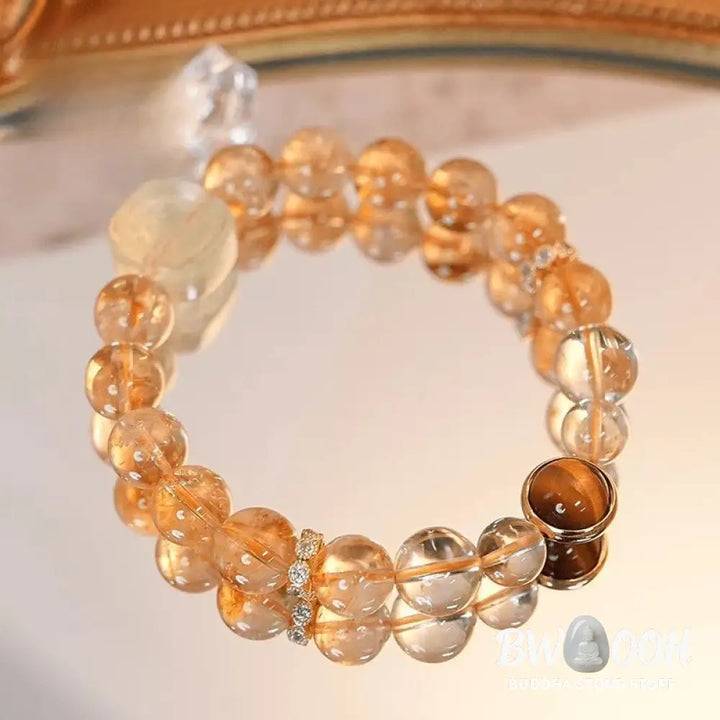 Buddha Stones Topaz Citrine Tiger Eye Zakiram Goddess of Wealth Bracelet - BWOOOH - Topaz(Wrist Circumference 14-16cm)