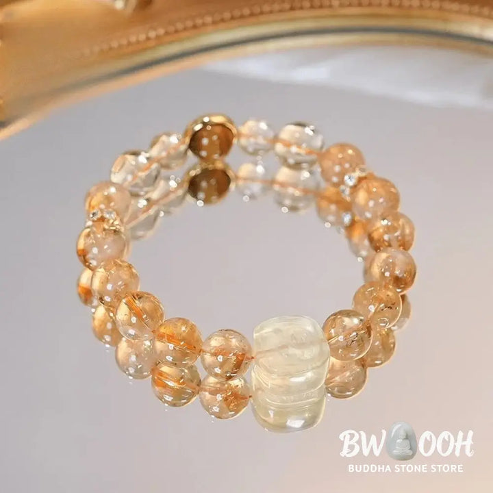 Buddha Stones Topaz Citrine Tiger Eye Zakiram Goddess of Wealth Bracelet - BWOOOH - Topaz(Wrist Circumference 14-16cm)
