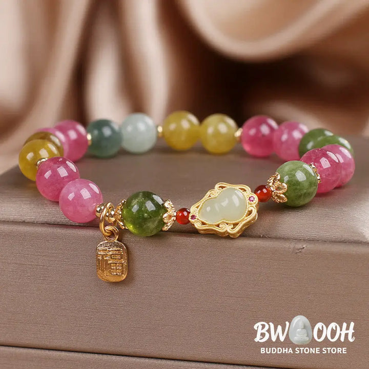 Buddha Stones Tourmaline Fu Character Love Bracelet - BWOOOH - Tourmaline(Wrist Circumference: 14-16cm) - Bracelet