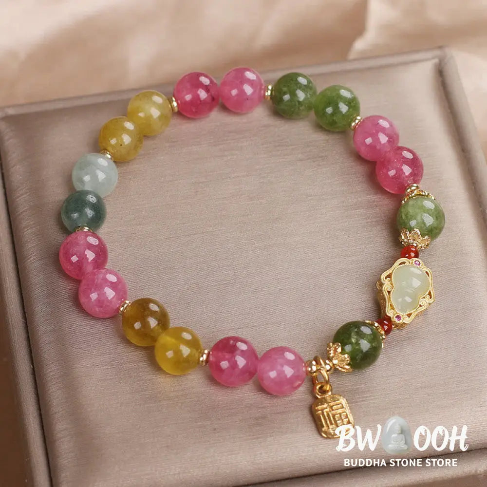 Buddha Stones Tourmaline Fu Character Love Bracelet - BWOOOH - Tourmaline(Wrist Circumference: 14-16cm) - Bracelet