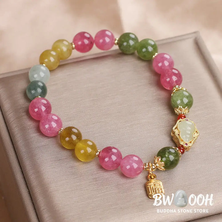 Buddha Stones Tourmaline Fu Character Love Bracelet - BWOOOH - Tourmaline(Wrist Circumference: 14-16cm) - Bracelet